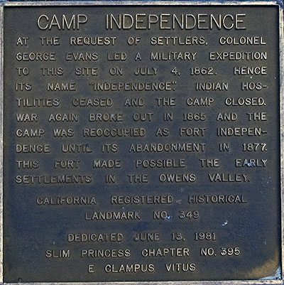 California Historical Landmark 349: Camp Independence in Inyo County