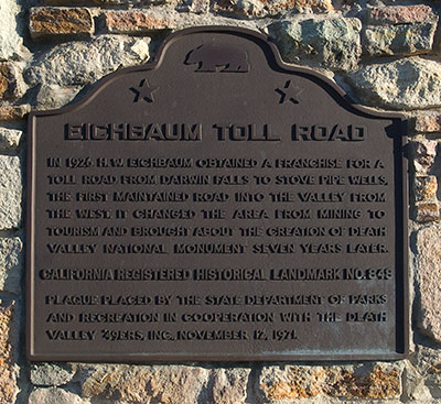 California Historical Landmark 848: Eichbaum Toll Road in Death Valley