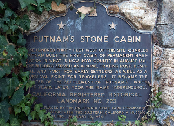 California Historical Landmark 223: Putnam's Cabin in Independence, California