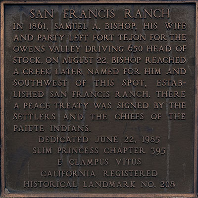 California Historical Landmark 208: San Francis Ranch Near Bishop