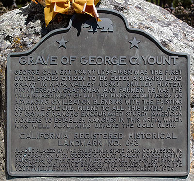 California Landmark 693: Grave of George C. Yount in Yountville Pioneer Cemetery