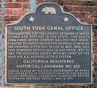 Commemorative Plaque for South Yuba Canal Office in Nevada City, California