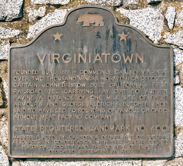 California Historical Landmark 400 Virginiatown in Placer County