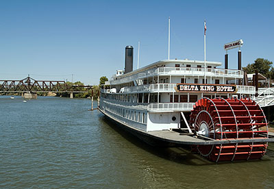 Delta King Riverboat and I Street in Sacramento, California