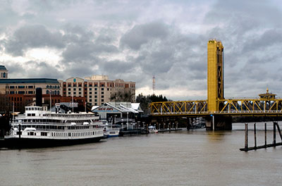 Delta King Riverboat and Tower Bridge in Sacramento, California
