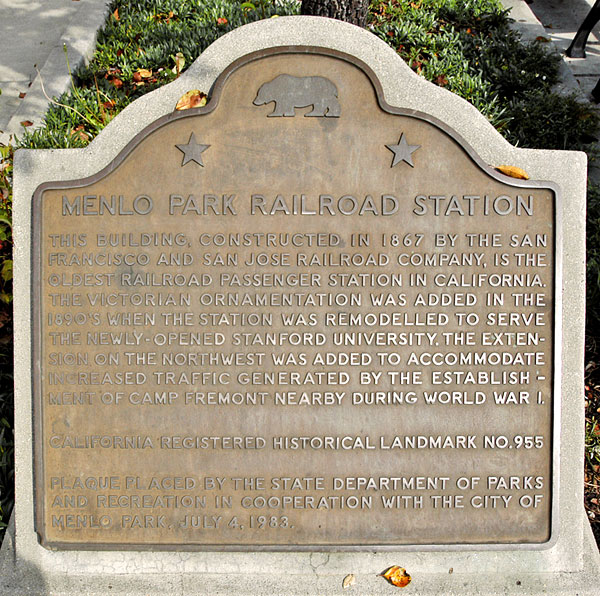 Menlo Park Railroad Station Commemorative Plaque