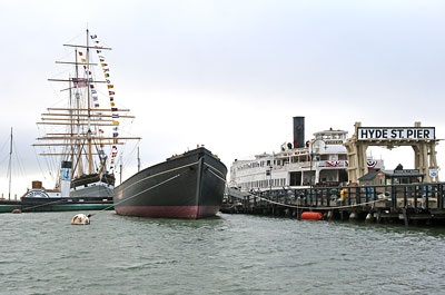 Eppleton Hall Paddlewheel Tugboat - Balclutha Square Rigger - C. A. Thayer Lumber Schooner - Eureka Steam Ferryboat