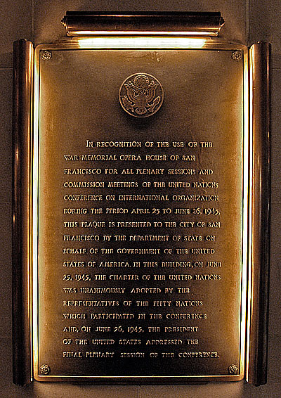 United Nations Plaque in War Memorial Opera House