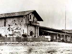 Mission Dolores in 1850, San Francisco. Photograph courtesy of Bancroft Library, University of California, Berkeley.