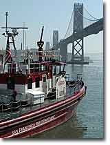 SFFD Fire Boat and Bay Bridge, San Francisco. Photograph copyright &copy; 2003 by Alvis E Hendley.