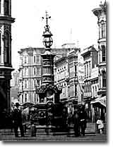 Lotta's Fountain in the Year 1885 in San Francisco at the Intersection of Market, Kearny and Geary Streets
