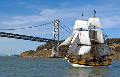 Topsail Ketch Hawaiian Chieftain and San Francisco Bay Bridge