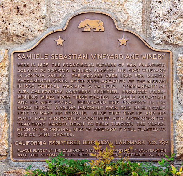 Sebastiani Vineyard and Winery Commemorative Plaque